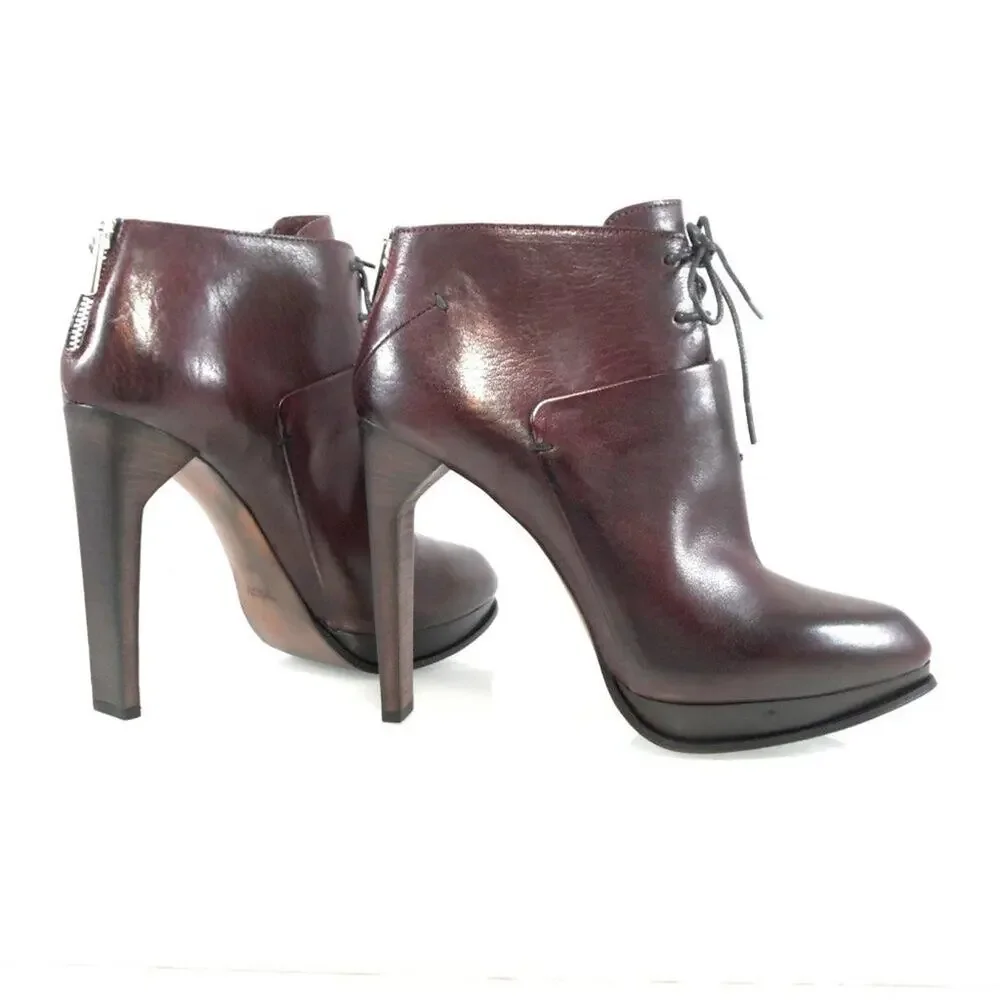 NIB$995 CoSTUME NATIONAL LACED LEATHER ANKLE BOOTS PLATFORM HEELS 39 9